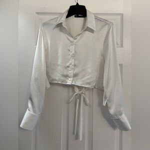 Zara White Satin Button-Down Shirt